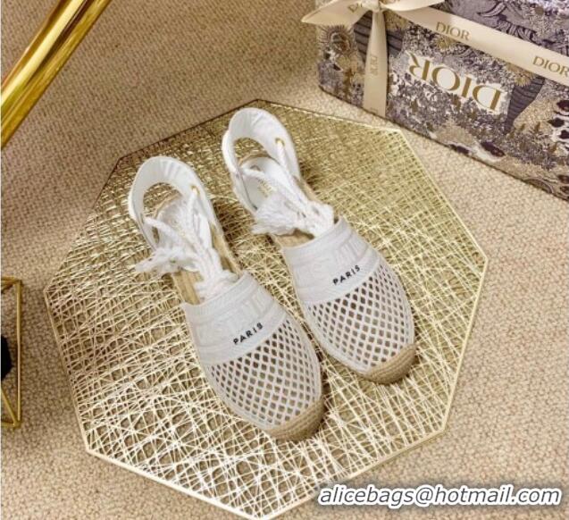 Top Quality Dior Granville Espadrilles with Laces in White Mesh Embroidery 122230