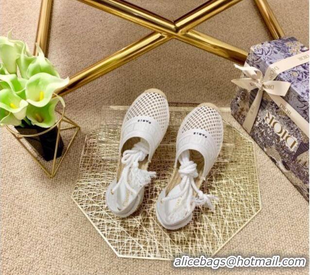 Top Quality Dior Granville Espadrilles with Laces in White Mesh Embroidery 122230