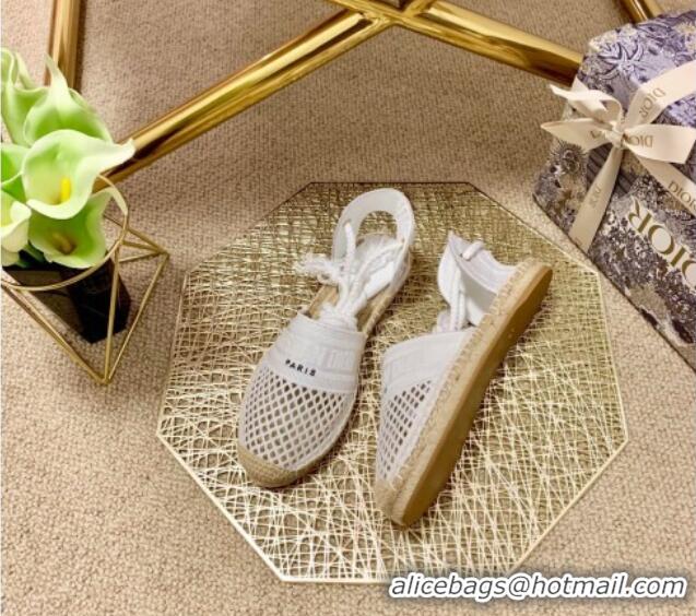 Top Quality Dior Granville Espadrilles with Laces in White Mesh Embroidery 122230