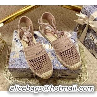 Top Quality Dior Granville Espadrilles with Laces in Nude Mesh Embroidery 122231