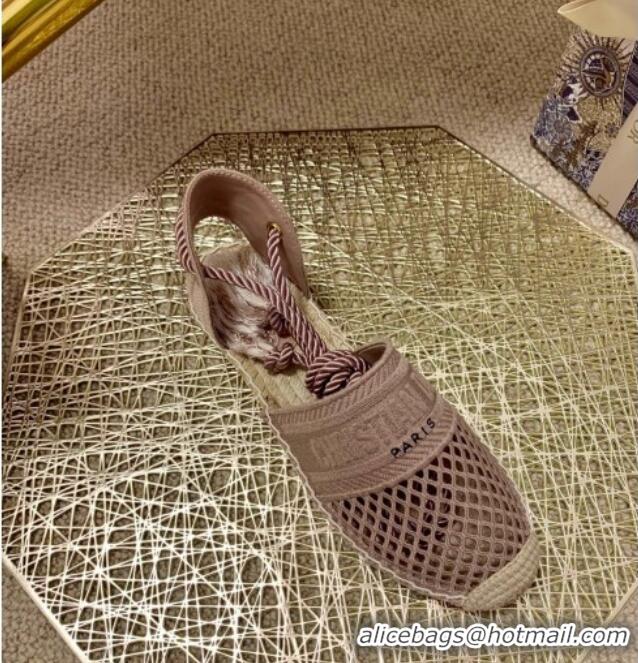 Top Quality Dior Granville Espadrilles with Laces in Nude Mesh Embroidery 122231