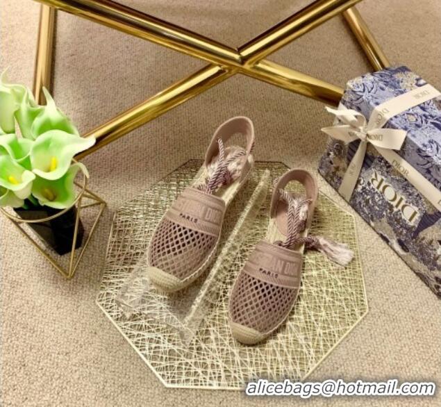 Top Quality Dior Granville Espadrilles with Laces in Nude Mesh Embroidery 122231