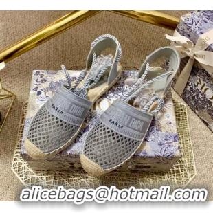 Good Quality Dior Granville Espadrilles with Laces in Grey Mesh Embroidery 122232