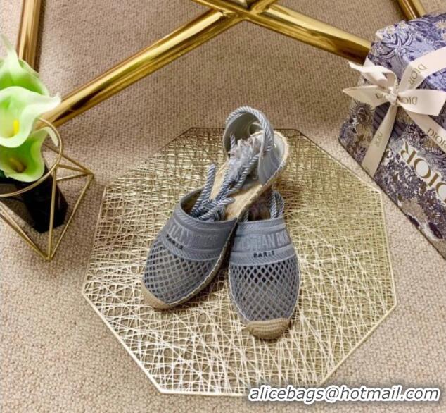 Good Quality Dior Granville Espadrilles with Laces in Grey Mesh Embroidery 122232