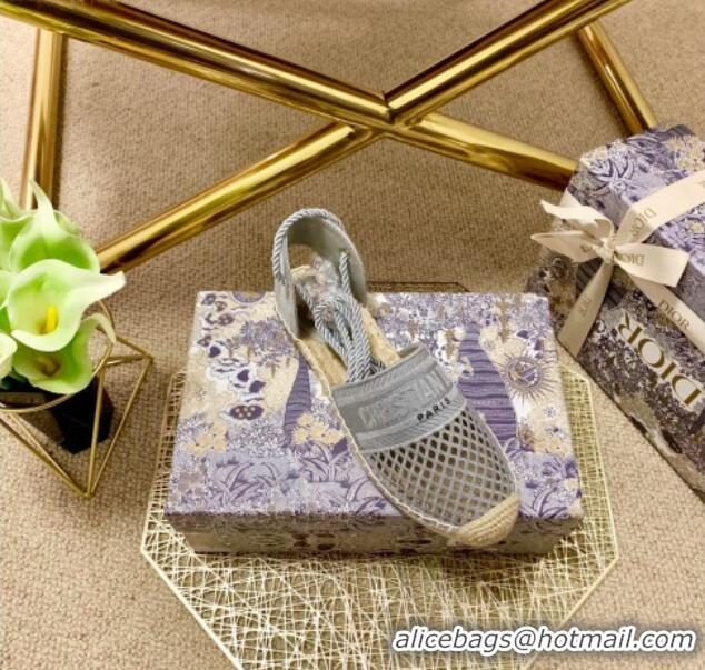 Good Quality Dior Granville Espadrilles with Laces in Grey Mesh Embroidery 122232