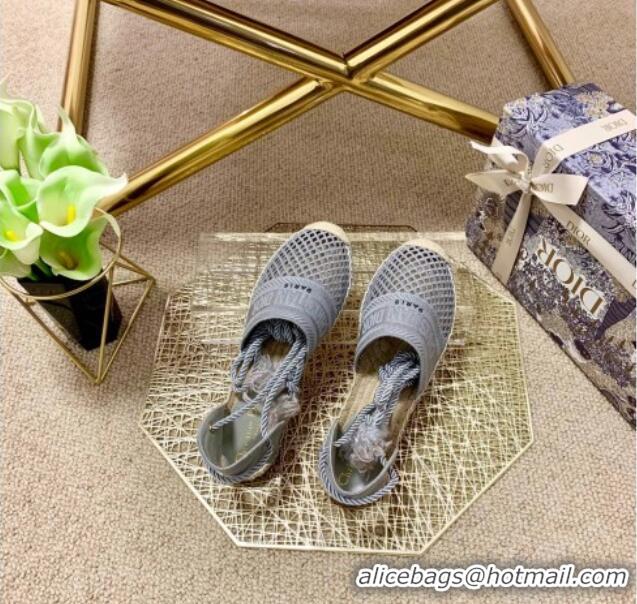 Good Quality Dior Granville Espadrilles with Laces in Grey Mesh Embroidery 122232