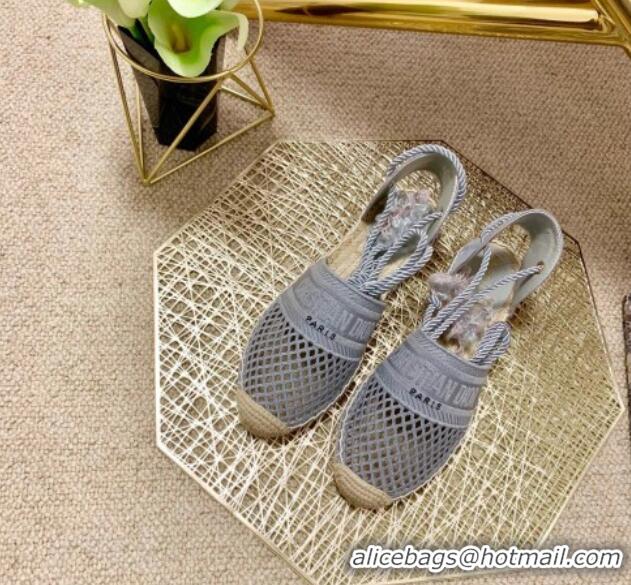 Good Quality Dior Granville Espadrilles with Laces in Grey Mesh Embroidery 122232