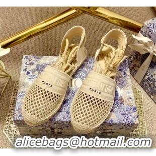 Best Design Dior Granville Espadrilles with Laces in Beige Mesh Embroidery 122233