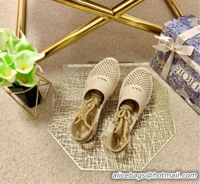 Best Design Dior Granville Espadrilles with Laces in Beige Mesh Embroidery 122233