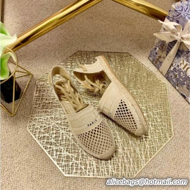 Best Design Dior Granville Espadrilles with Laces in Beige Mesh Embroidery 122233