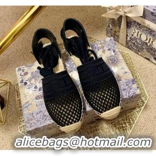 Super Quality Dior Granville Espadrilles with Laces in Black Mesh Embroidery 122233