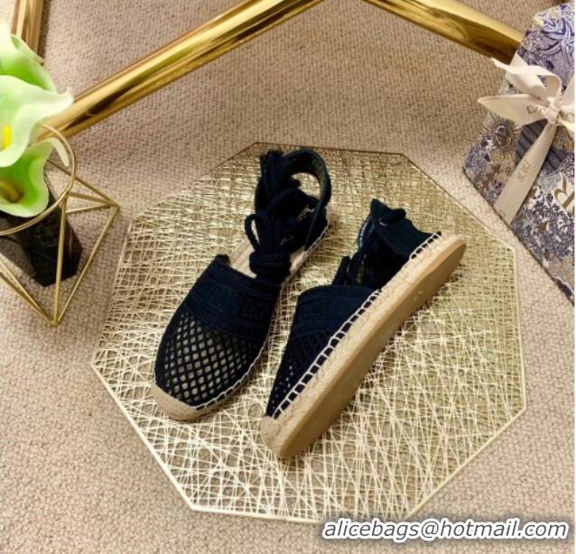 Super Quality Dior Granville Espadrilles with Laces in Black Mesh Embroidery 122233