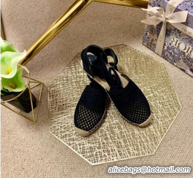 Super Quality Dior Granville Espadrilles with Laces in Black Mesh Embroidery 122233