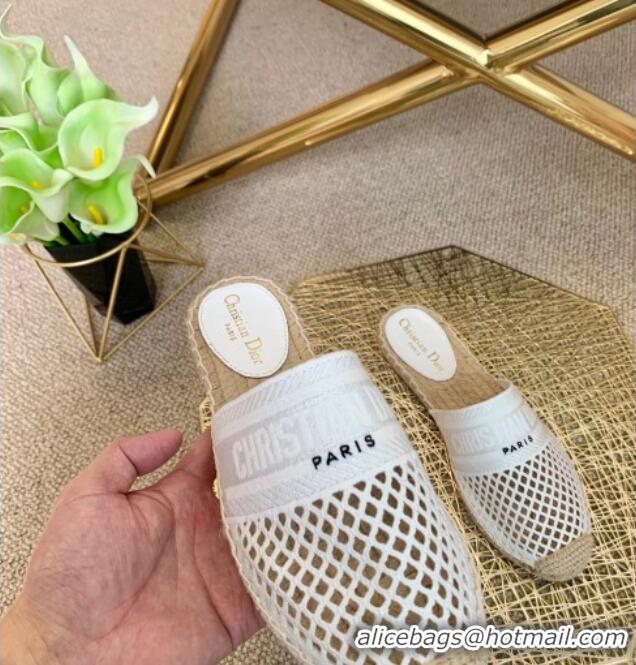 Most Popular Dior Granville Espadrille Mules in White Mesh Embroidery 122235