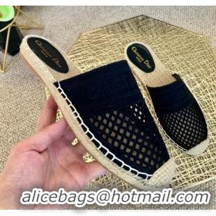 Good Product Dior Granville Espadrille Mules in Black Mesh Embroidery 122235