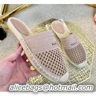 Super Quality Dior Granville Espadrille Mules in Nude Mesh Embroidery 122238