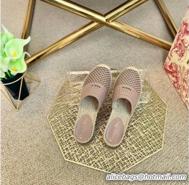 Super Quality Dior Granville Espadrille Mules in Nude Mesh Embroidery 122238