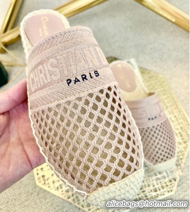 Super Quality Dior Granville Espadrille Mules in Nude Mesh Embroidery 122238