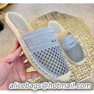 Best Luxury Dior Granville Espadrille Mules in Light Blue Mesh Embroidery 122238