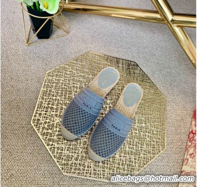 Best Luxury Dior Granville Espadrille Mules in Light Blue Mesh Embroidery 122238