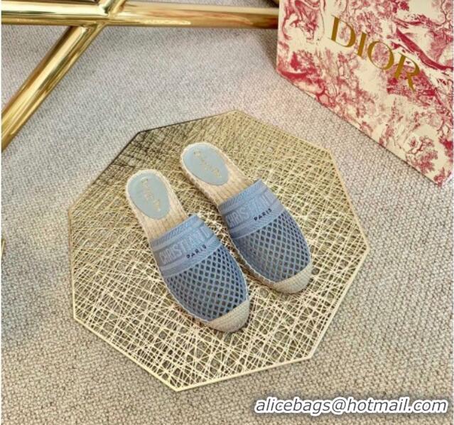 Best Luxury Dior Granville Espadrille Mules in Light Blue Mesh Embroidery 122238