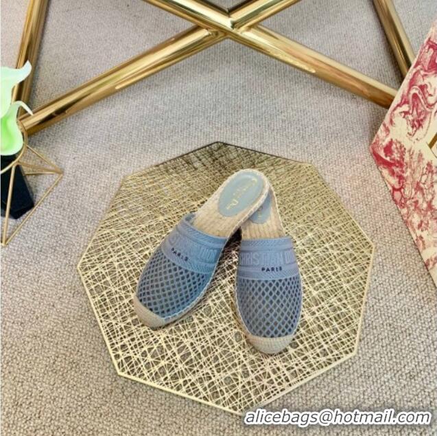 Best Luxury Dior Granville Espadrille Mules in Light Blue Mesh Embroidery 122238