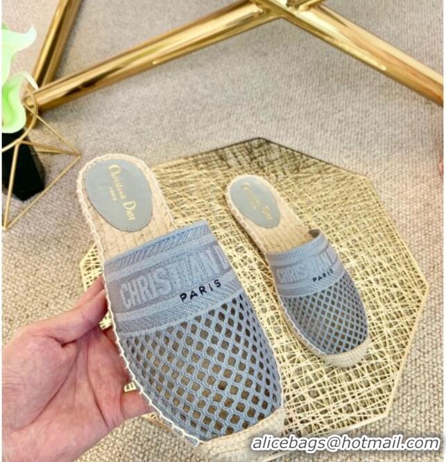 Best Luxury Dior Granville Espadrille Mules in Light Blue Mesh Embroidery 122238