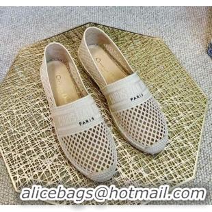 Good Product Dior Granville Flat Espadrille Mules in Beige Mesh Embroidery  122240