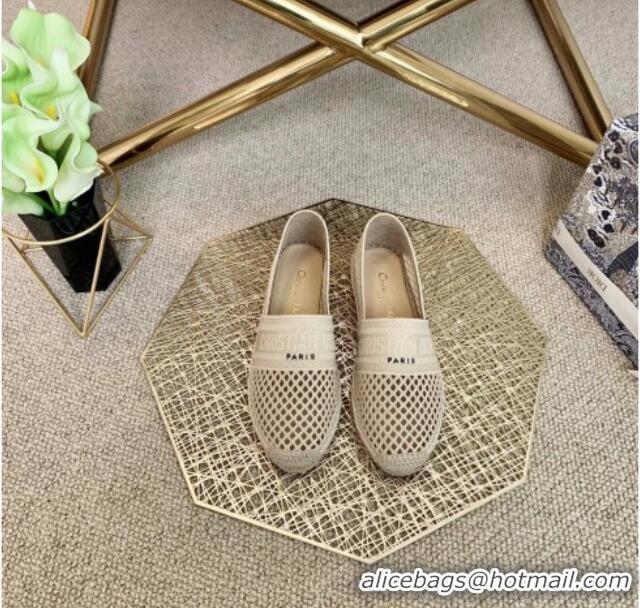 Good Product Dior Granville Flat Espadrille Mules in Beige Mesh Embroidery  122240