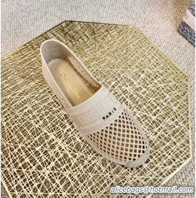 Good Product Dior Granville Flat Espadrille Mules in Beige Mesh Embroidery  122240