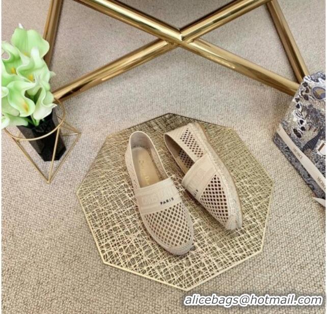 Good Product Dior Granville Flat Espadrille Mules in Beige Mesh Embroidery  122240