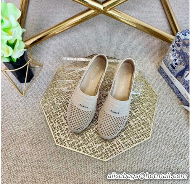 Good Product Dior Granville Flat Espadrille Mules in Beige Mesh Embroidery  122240