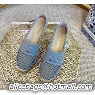 Good Quality Dior Granville Flat Espadrille Mules in Light Blue Mesh Embroidery 122241