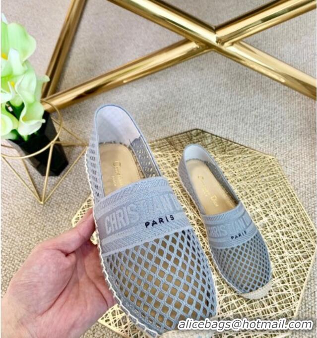 Good Quality Dior Granville Flat Espadrille Mules in Light Blue Mesh Embroidery 122241