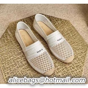 Top Quality Dior Granville Flat Espadrille Mules in White Mesh Embroidery 122241