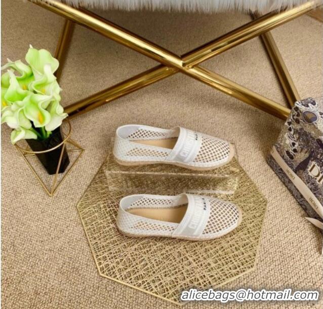 Top Quality Dior Granville Flat Espadrille Mules in White Mesh Embroidery 122241