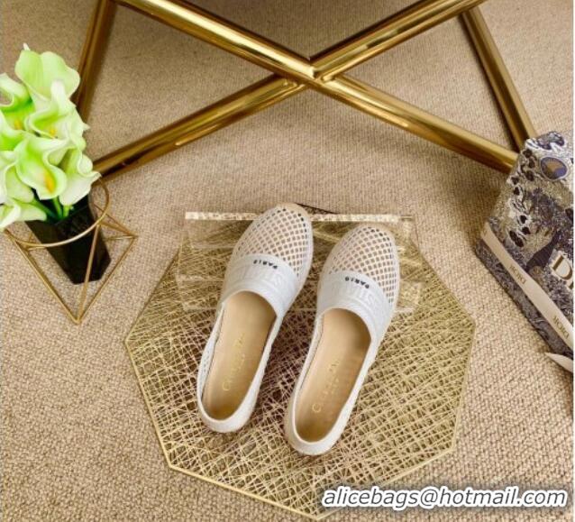 Top Quality Dior Granville Flat Espadrille Mules in White Mesh Embroidery 122241