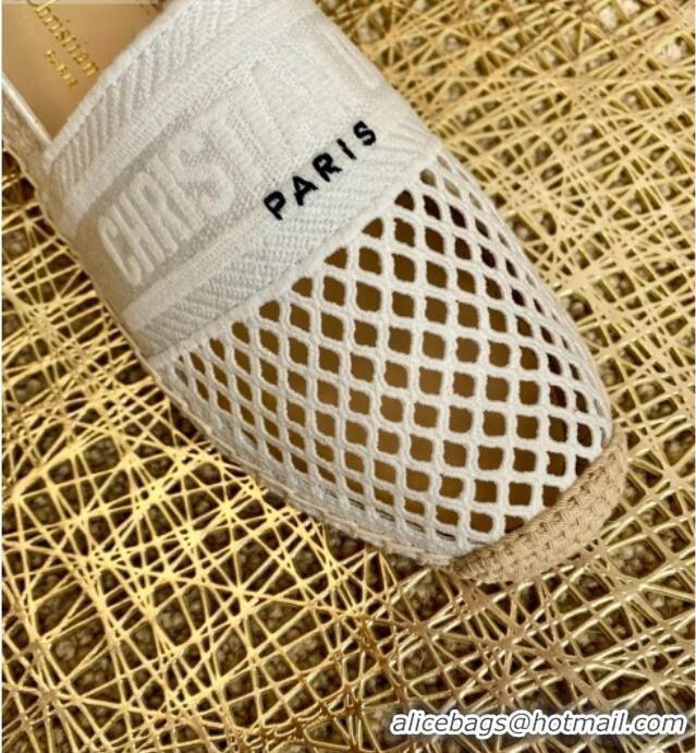 Top Quality Dior Granville Flat Espadrille Mules in White Mesh Embroidery 122241