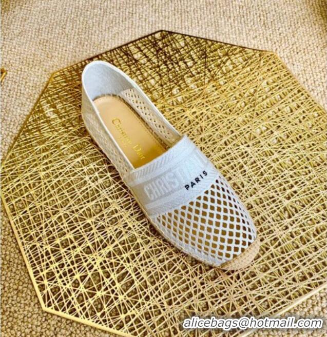 Top Quality Dior Granville Flat Espadrille Mules in White Mesh Embroidery 122241