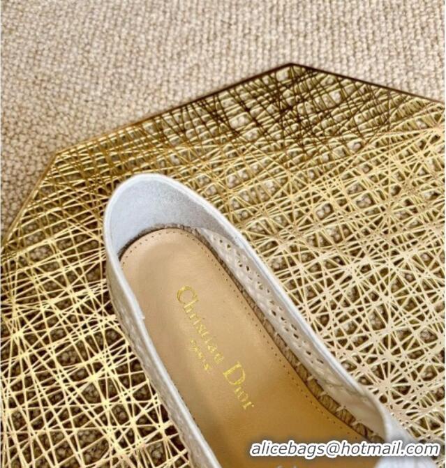 Top Quality Dior Granville Flat Espadrille Mules in White Mesh Embroidery 122241