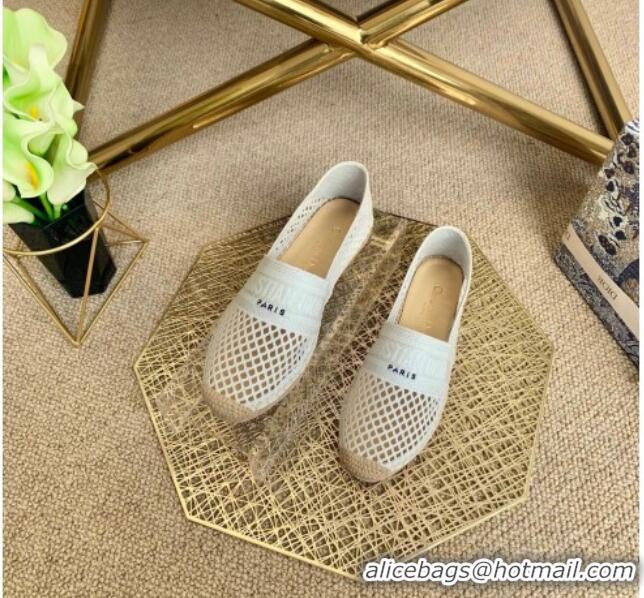 Top Quality Dior Granville Flat Espadrille Mules in White Mesh Embroidery 122241