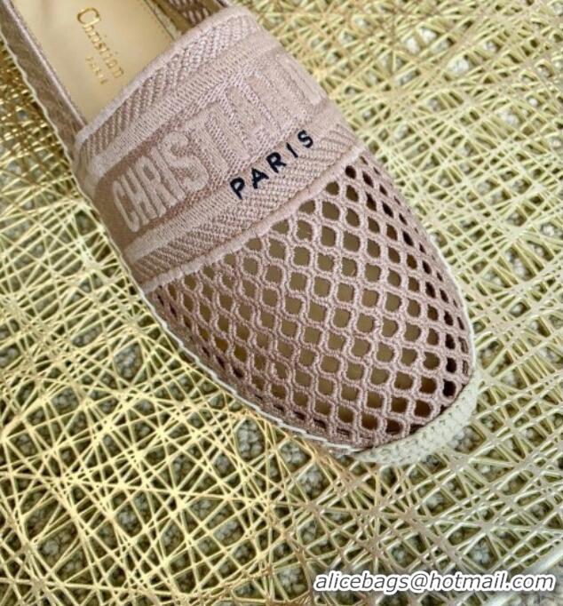 Top Design Dior Granville Flat Espadrille Mules in Nude Mesh Embroidery 122241