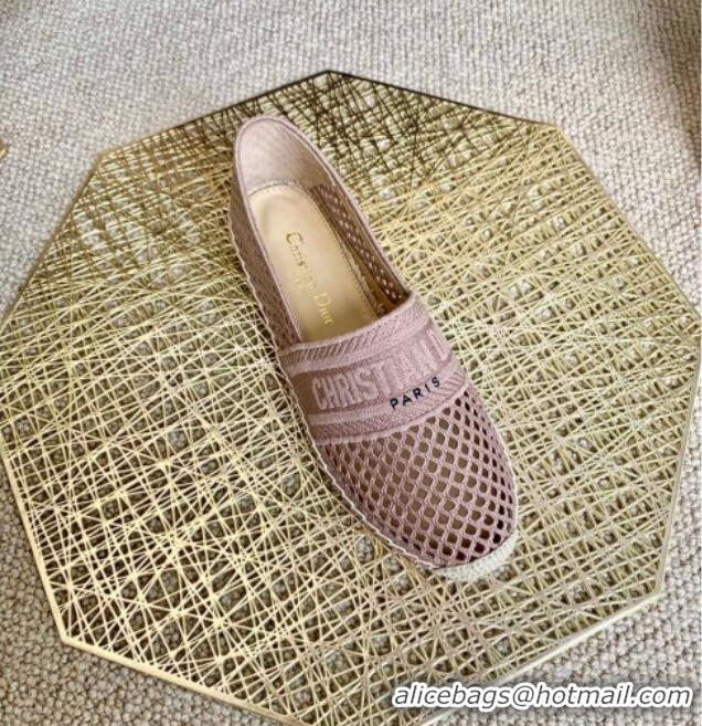 Top Design Dior Granville Flat Espadrille Mules in Nude Mesh Embroidery 122241