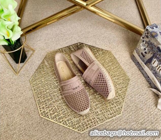 Top Design Dior Granville Flat Espadrille Mules in Nude Mesh Embroidery 122241