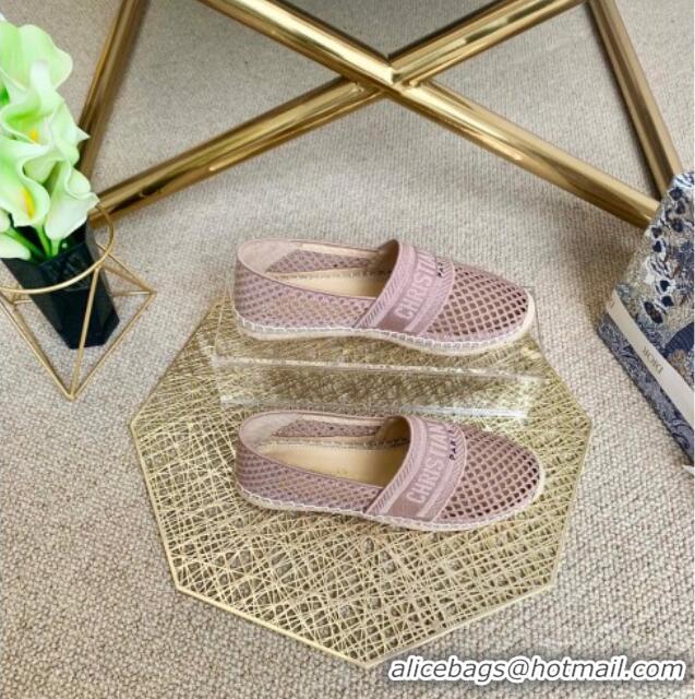 Top Design Dior Granville Flat Espadrille Mules in Nude Mesh Embroidery 122241