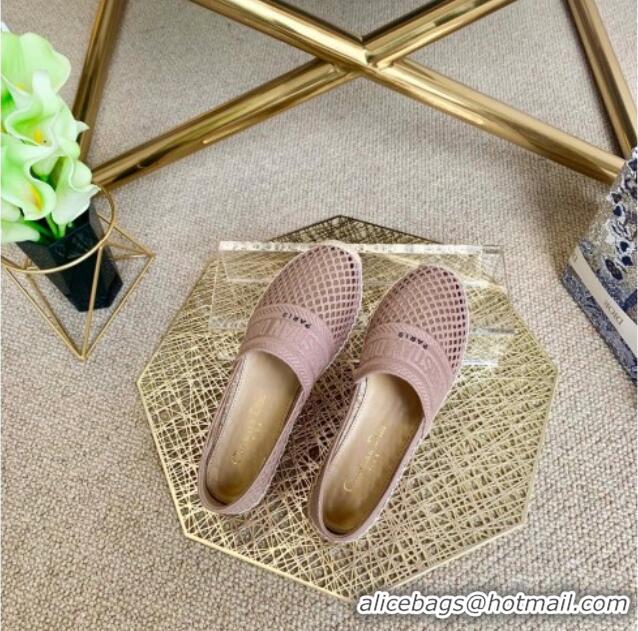 Top Design Dior Granville Flat Espadrille Mules in Nude Mesh Embroidery 122241