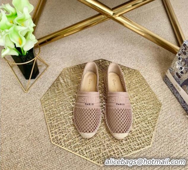 Top Design Dior Granville Flat Espadrille Mules in Nude Mesh Embroidery 122241