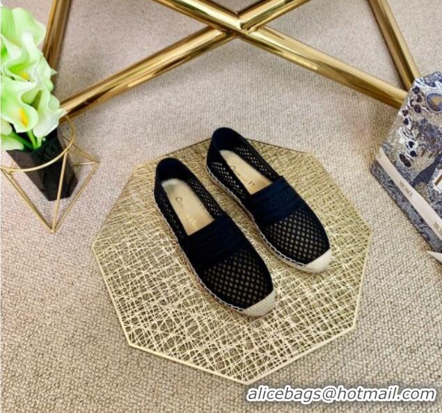 Most Popular Dior Granville Flat Espadrille Mules in Black Mesh Embroidery 122241