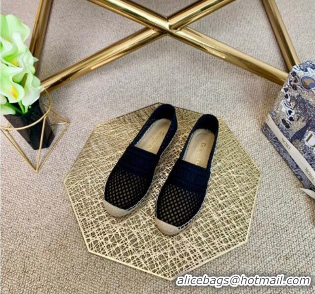 Most Popular Dior Granville Flat Espadrille Mules in Black Mesh Embroidery 122241