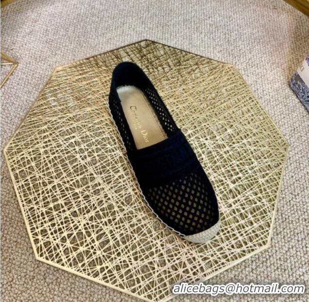 Most Popular Dior Granville Flat Espadrille Mules in Black Mesh Embroidery 122241